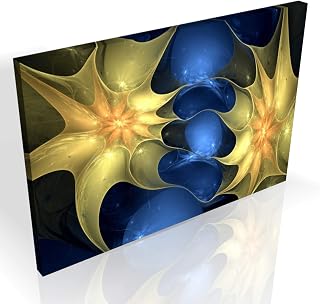 Abstract Yellow and Blue Floral Design - Top Quality Box Framed Canvas Ready to Hang