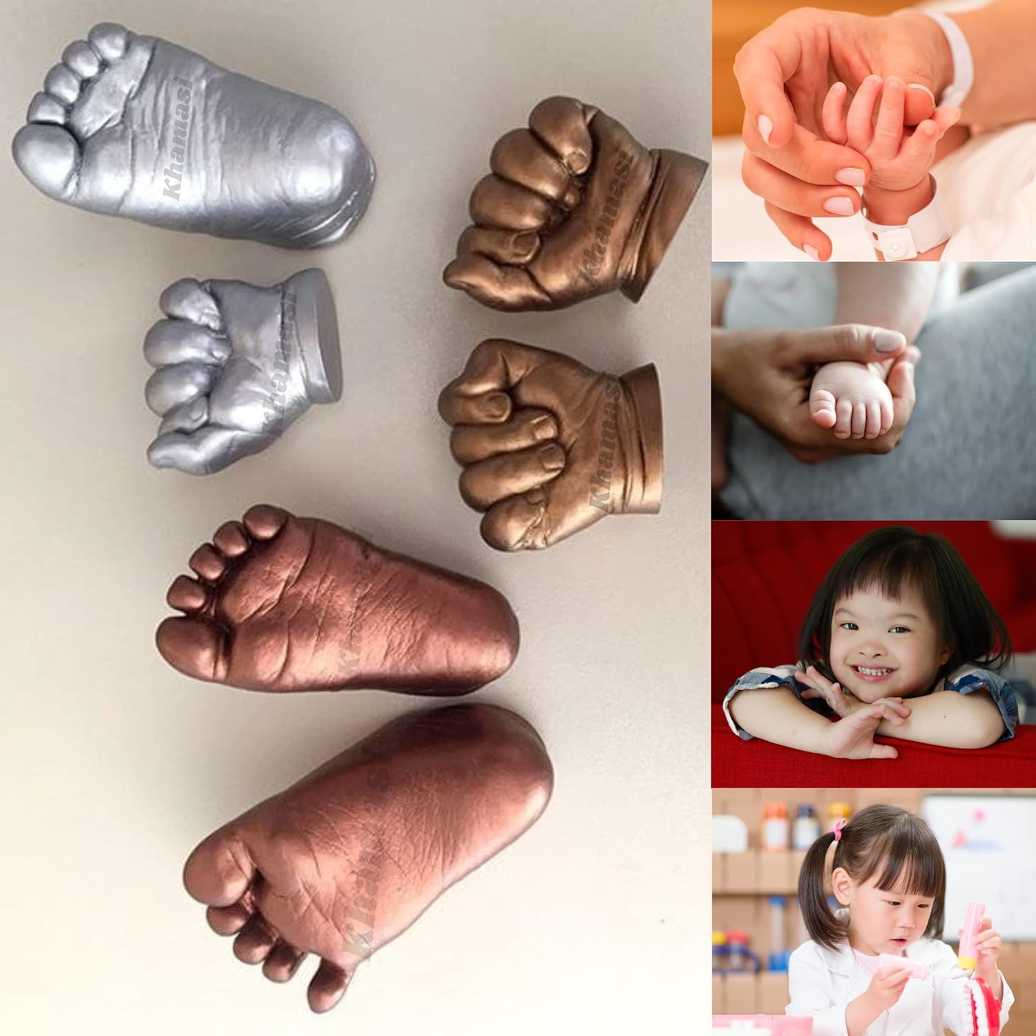 Khamasi 3D Baby Casting kit for Hand and Foot, Baby Hand Print and Footprint kit, Moulding Clay molding Powder Casting Powder Hand Craft Material, Supply 3