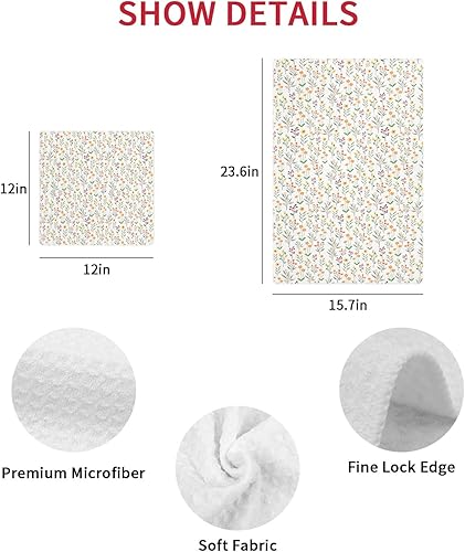 Miniatura 7 de Juego de 2 toallas de cocina de tejido de punto gofre de algodón, plantas de acuarela, flores florales, 16 x 24 pulgadas, absorbentes, de secado