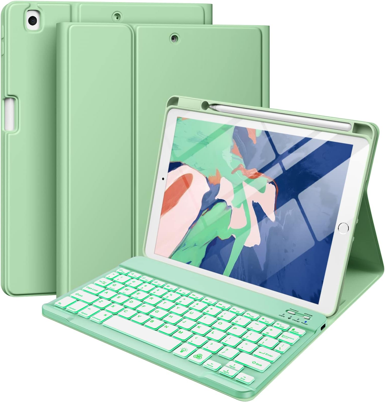 iPad 9th/8th/7th Generation Case with Keyboard - iPad Case with Keyboard 10.2 Inch, Backlit Detachable Folio Keyboard Cover with Pencil Holder for iPad Pro 10.5" / iPad Air 3rd Gen (Green)