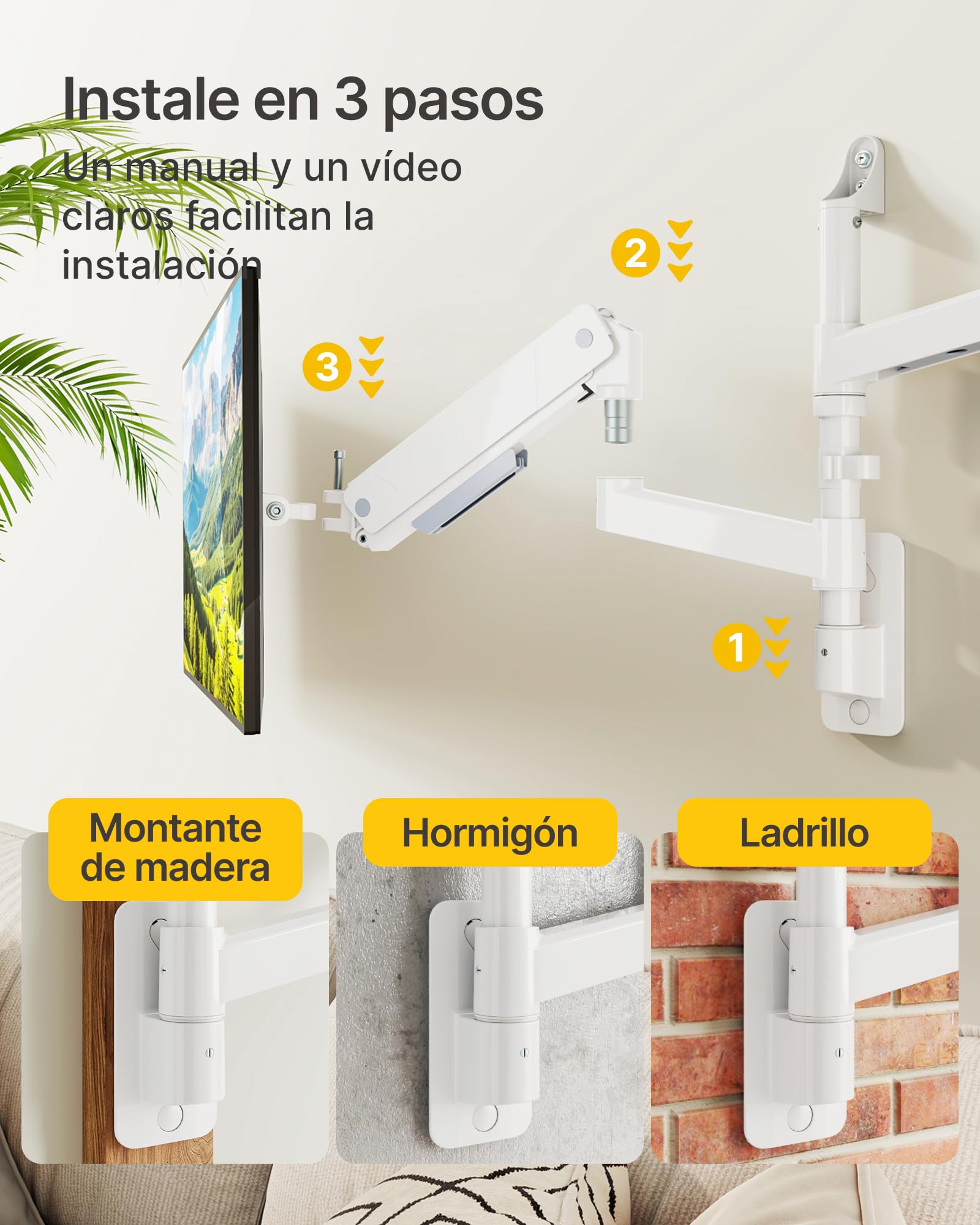 monTEK Soporte de pared para monitor dual para monitores de 17 a 35 pulgadas, carga máxima de 16 kg, brazo de monitor compatible con pantalla plana y curva, soporte de pared articulado para TV
