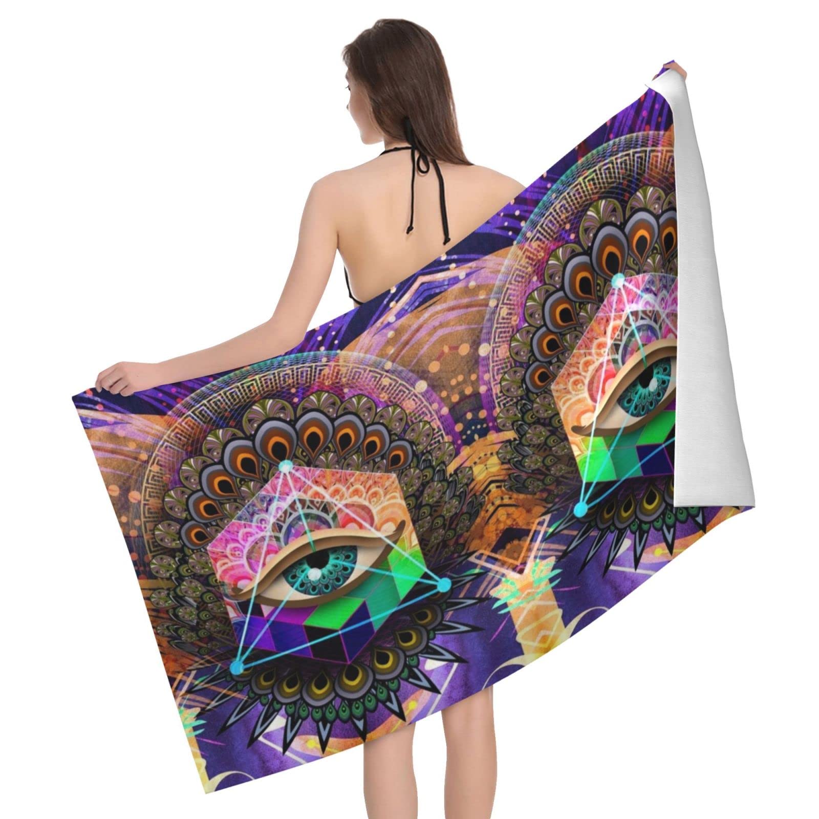 Lawenp Colorfully Eye Bath Towel Beach Towel Popular Durable Stylishffy Touch Highly Absorbent Quick Dry Polyester 32" X 52" Also As A Gift
