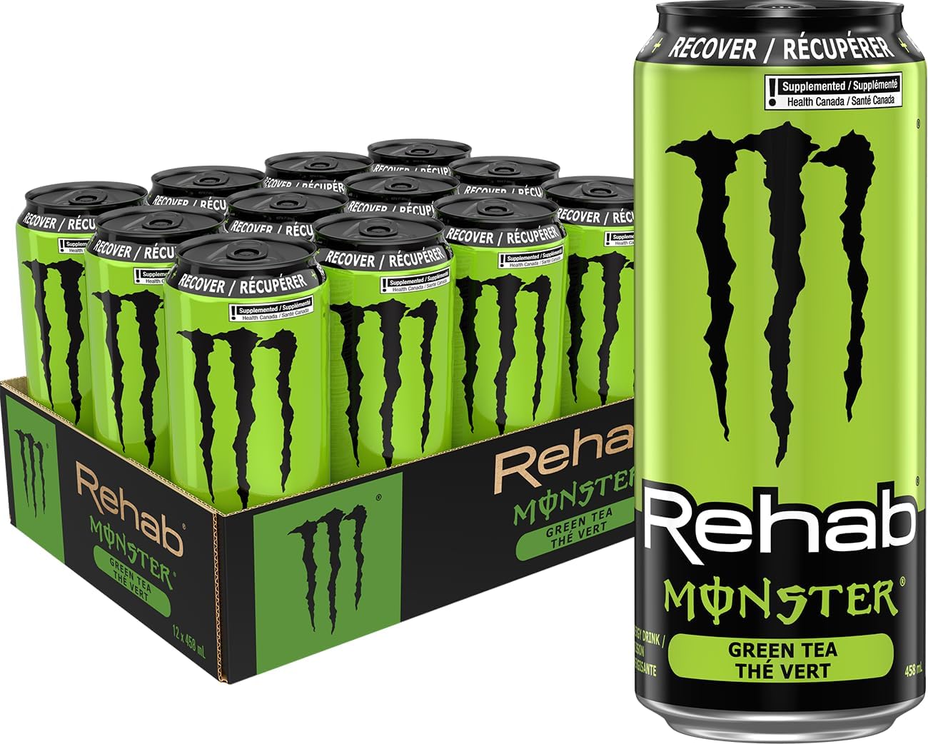 Monster Energy Rehab, Green Tea, 458mL (12 Pack) – Non-Carbonated Energy Drink