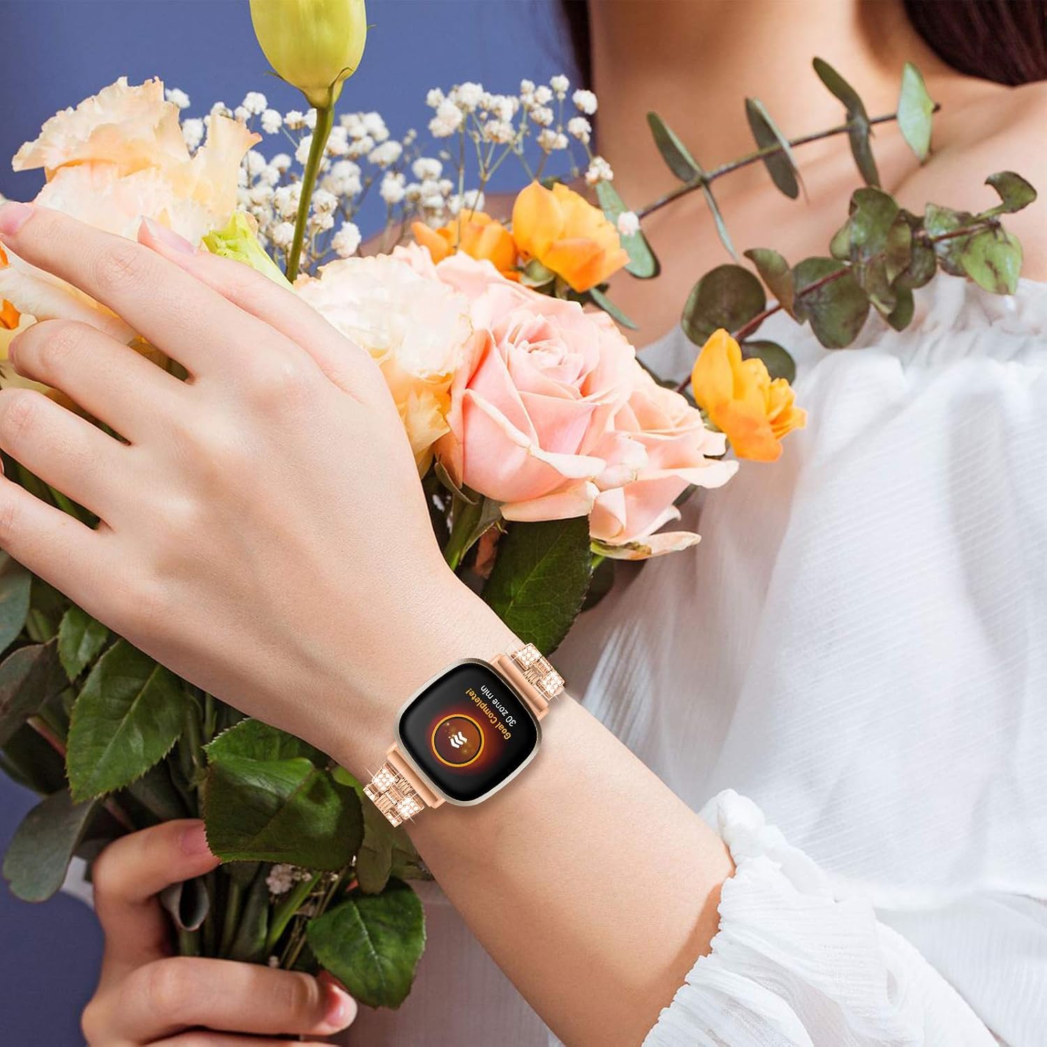 Gimart Compatible with Fitbit Versa 4/Versa 3 Strap for Women Men Metal Bling Stainless Steel Band Replacement Watch Strap Wristband Bracelet for Fitbit Sense/Sense 2 Straps Small Large - Image 5