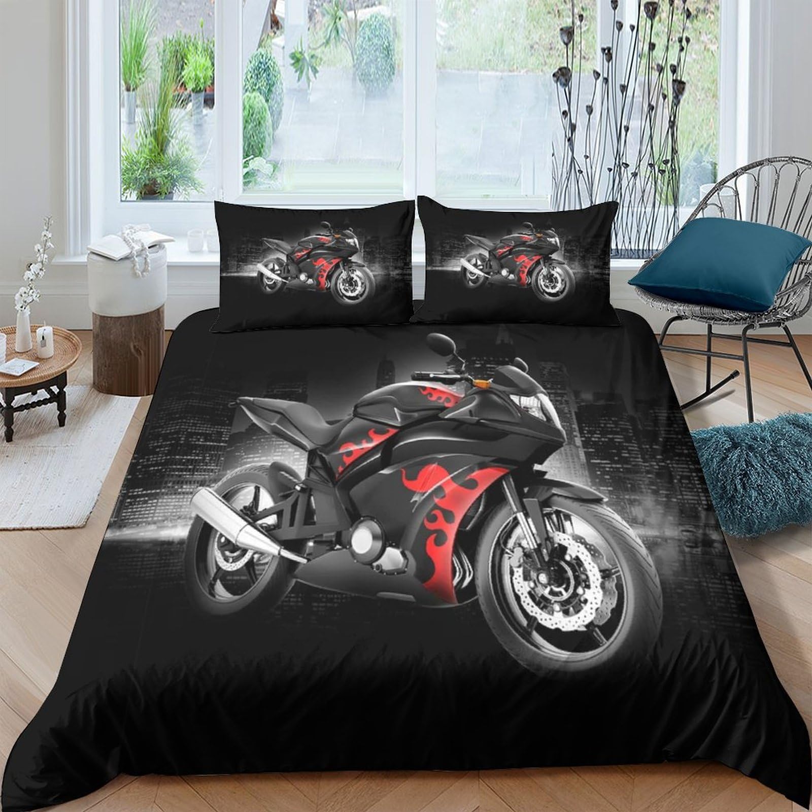 MXRMXR Motorbike 3D Printed Duvet Cover Set Soft Microfiber Quilt Cover Bedding Set with Pillowcases Comforter Cover for Kids Adult Teens King（220x240cm）