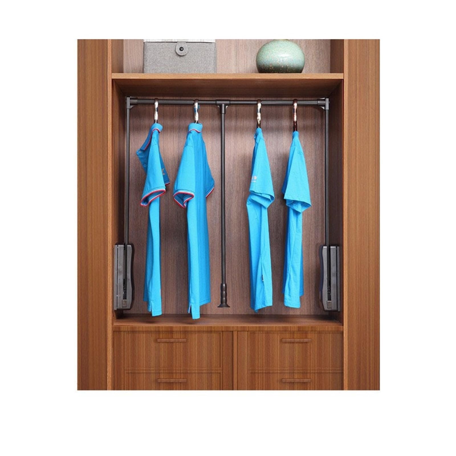 ATEUXOL Adjustable Pull Down Wardrobe Rail Summit Pull Down Hanging Rod Retractable Clothes Rail Lifting Rack With Soft Close For Wardrobe Walk In Closet Household Use(Brown-700-930mm)