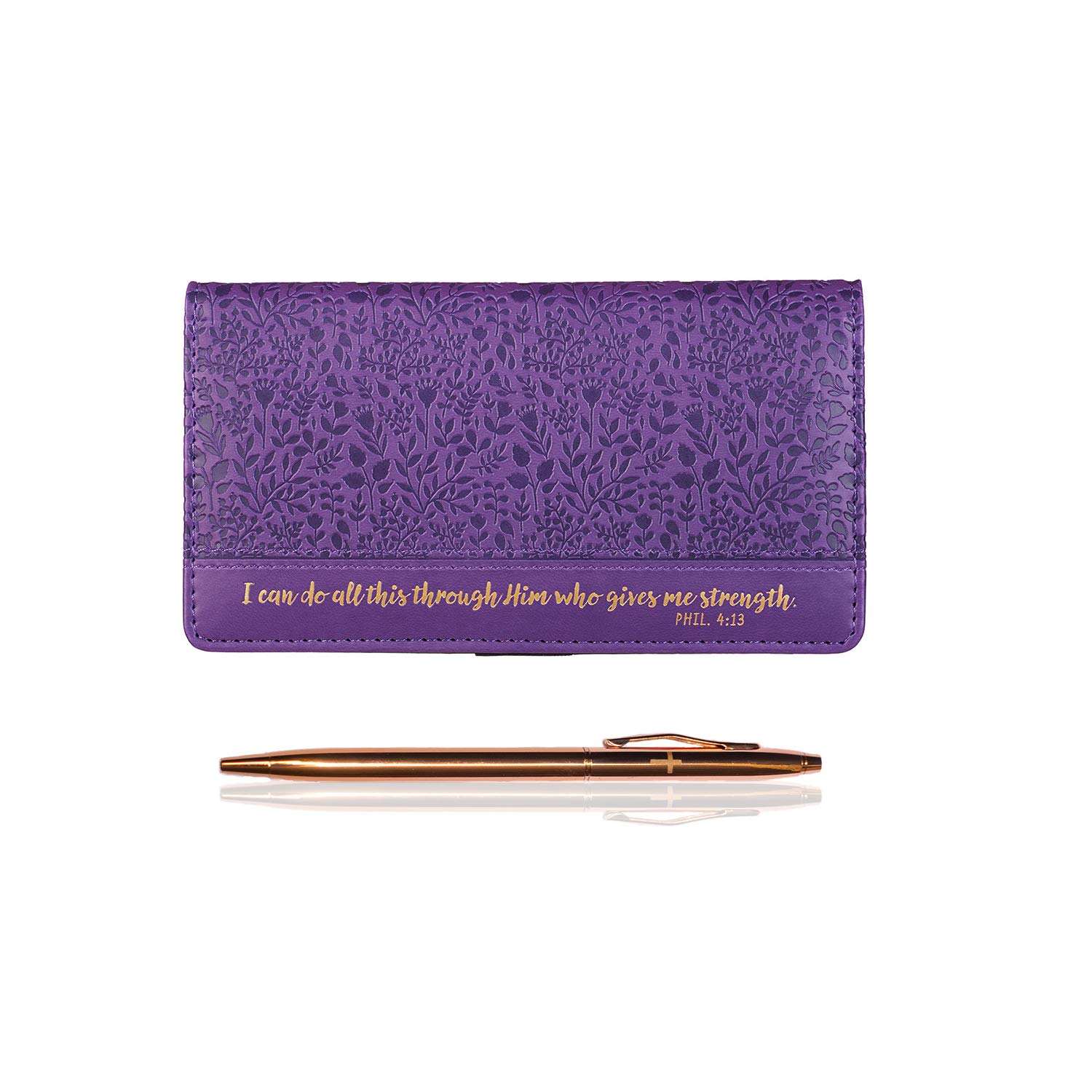 Inspirational Christian Checkbook Cover with a Rose Gold Tone Pen