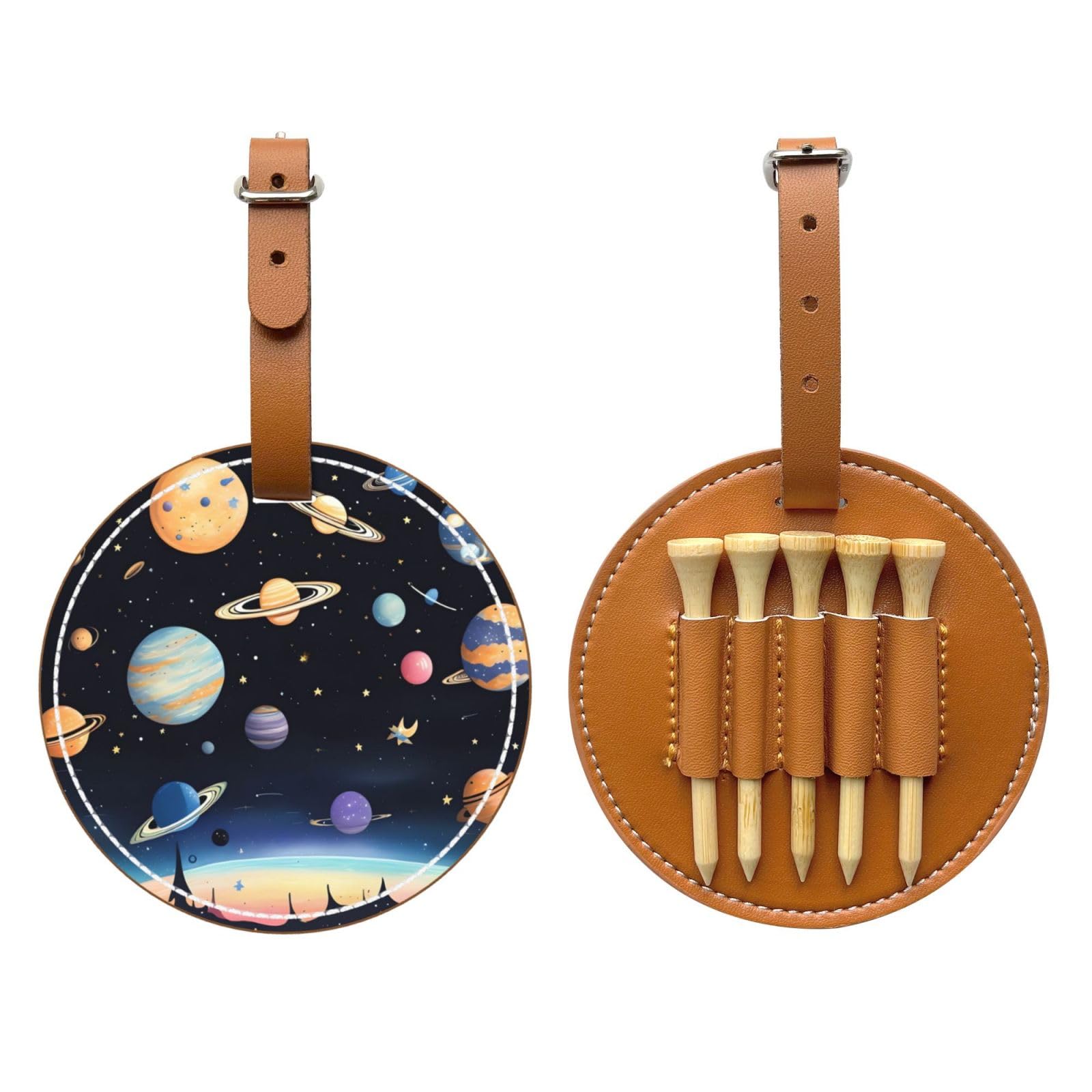 Saturn Jupiter Earth Brown Printed golf tee storage bag - portable design, easy to organize tee