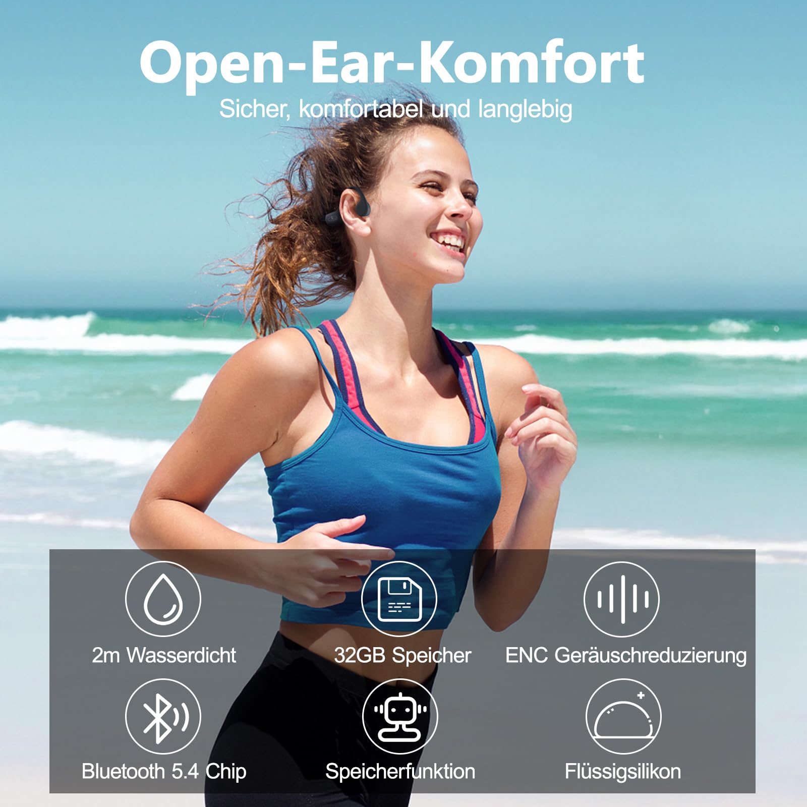 Kopfhörer Schwimmen – Knochenschall Kopfhörer Bluetooth 5.4, IPX8 Wasserdichte Sportkopfhörer mit MP3-Modus, Unterwasser Open Ear kopfhörer mit 32 GB Speicher, Leicht & Sicher für Laufen (Grau)