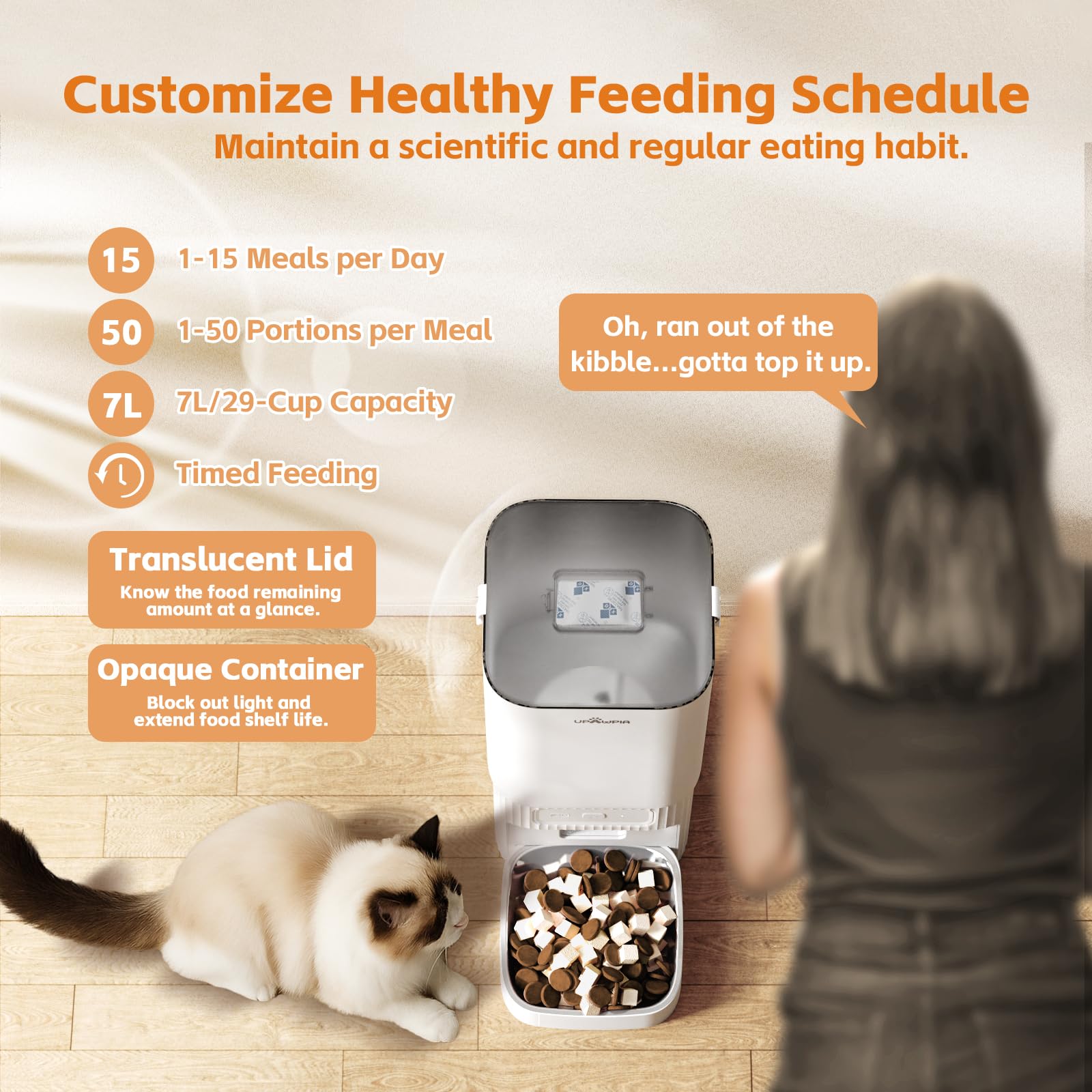 Automatic Cat Feeder 7L/29Cup Automatic Dog Feeder 5G/2.4G WiFi Programmable Cat Food Dispenser APP Remote Feed 15 Meal 50 Portion Dog Food Dispenser 10s Voice Record with Desiccant Bag - image 3