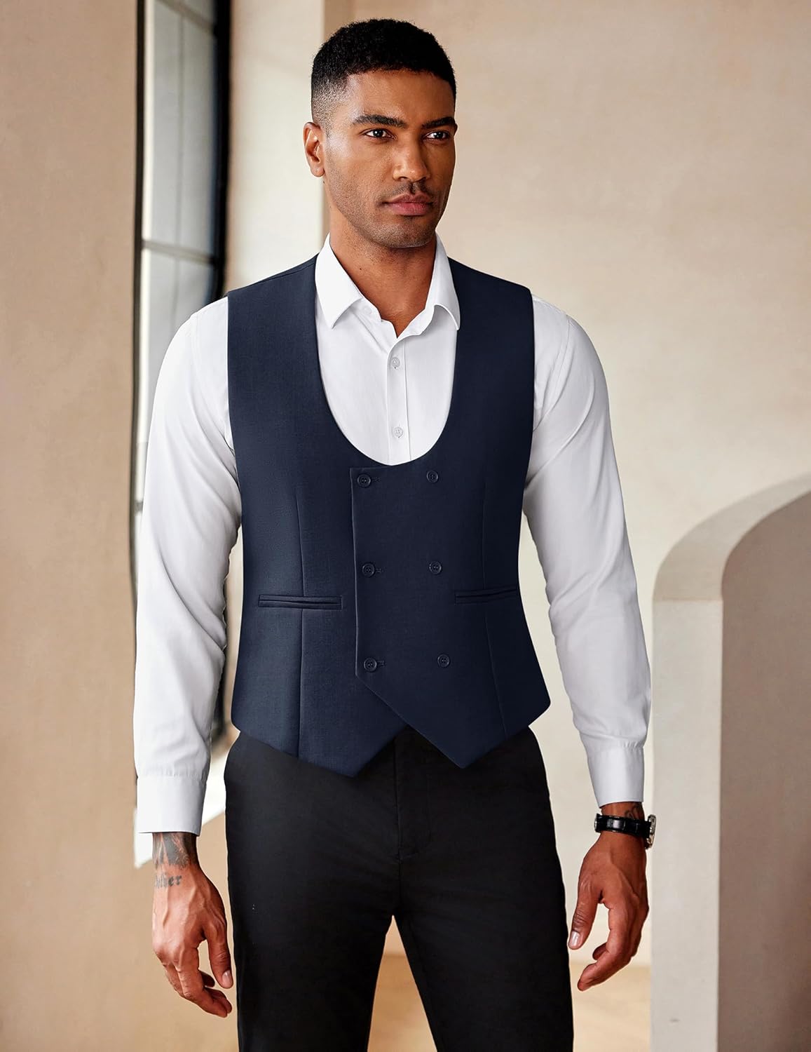 COOFANDY Men's Suit Vest Slim Fit Double Breasted Dress Vest Casual Business Formal Waistcoat - Image 3