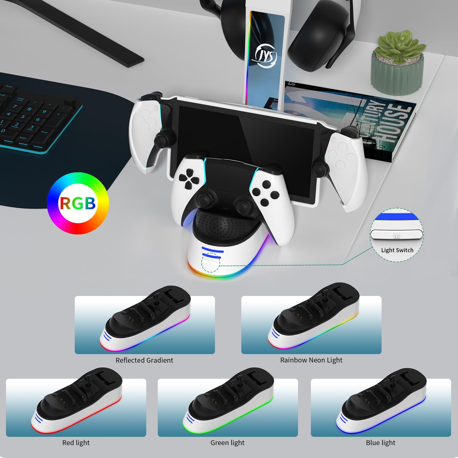 BeisDirect Dock di ricarica per PlayStation Portal Console di gioco Dock Station di ricarica per PS5 Caricatore maniglia con supporto per cuffie, supporto per caricabatterie per PS Portal