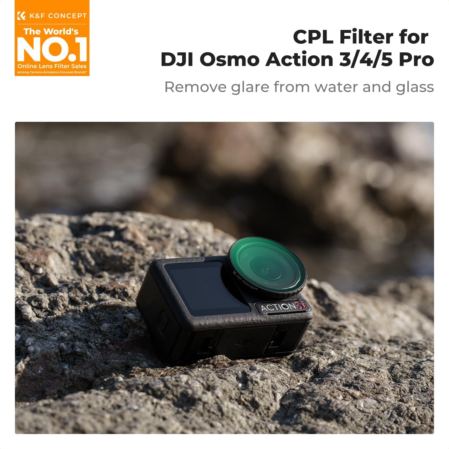 K&F Concept Osmo Action 3/4/5 Pro CPL Filter, Circular Polarizer, Top Optical Glass with Multi-Coated Filter, Reduce Glare and Reflections