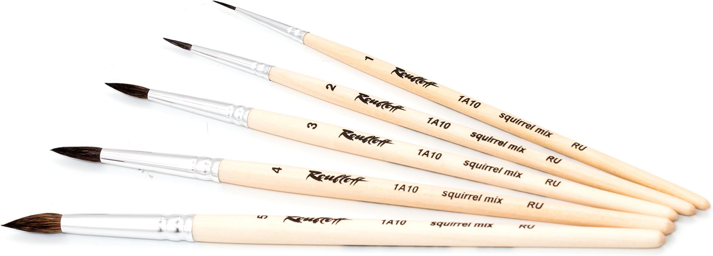 Squirrel Mix Round Paint Brush Set – Watercolor Acrylic Oil Gouache Silk Painting – Short Straight Varnished Handle – For Professionals Students Beginners (5 pcs #1#2#3#4#5)