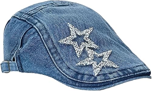 Miniatura 9 de Sombrero vaquero de mezclilla para mujer, sombrero de pescador lavado con estrella de cristal Y2k con gorro de sol plegable Safari Boonie