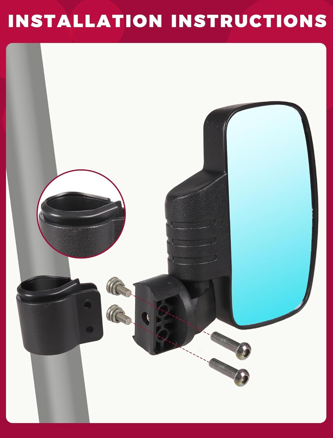 UTV RearView Mirror for 1.6-2.0" Roll Cage Polaris RZR/General Can Am X3 Commander Honda Pioneer/Talon Yamaha YXZ Rhino Wolverine Kawasaki Mule/Teryx Arctic Cat Prowler/Wildcat Hisun (Side Mirrors)