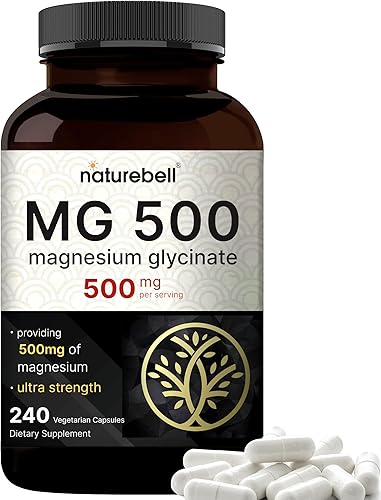 NatureBell Glicinato de magnesio 500 mg por porción 240 cápsulas vegetales, 100% quelado y purificado - Sin OMG y sin gluten