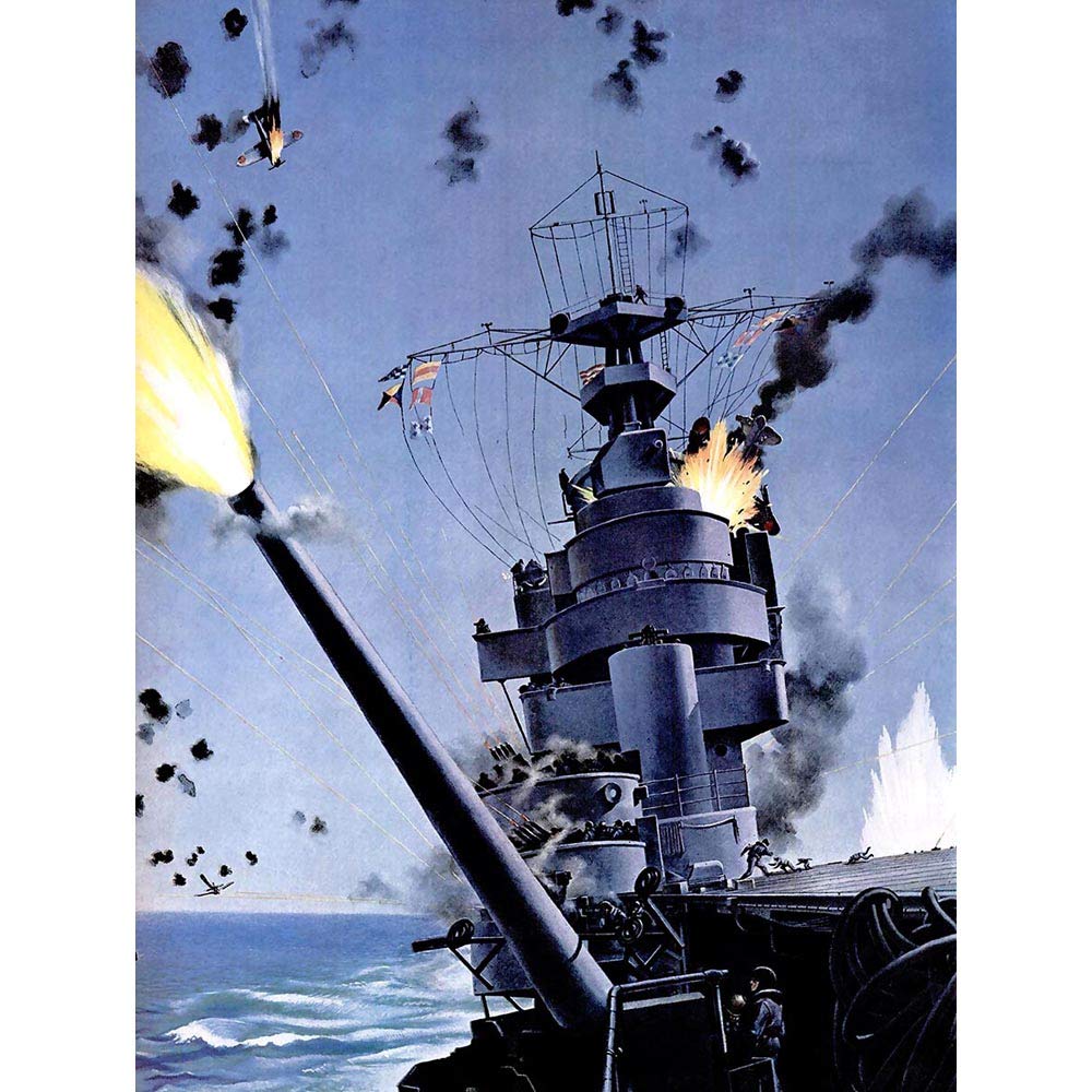 Wee Blue Coo War Painting Japanese Attack Uss Hornet Wwii USA Ship Kamikaze Art Print Poster Wall Decor 12X16 Inch