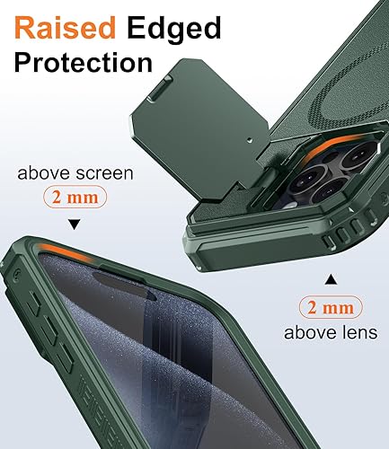 Miniatura 6 de Funda magnética para iPhone 15 Pro Max compatible con MagSafe, soporte integrado, cubierta de cámara y protector de pantalla, carcasa rígida de