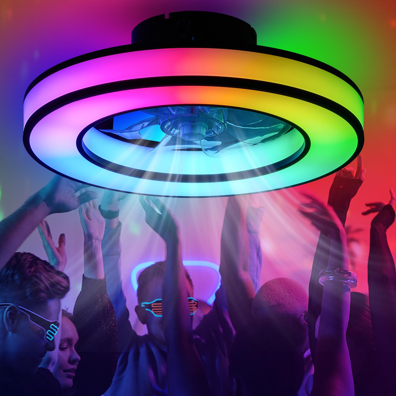 ZOMLBOF Fan Ceiling Lights Quiet Bedroom,Reversible,RGB Ceiling Fan,6 Speeds,Remote Control,3 Color Temperatures,Game Rooms Studies,Smart Ceiling Fan Light and Timer,Memory