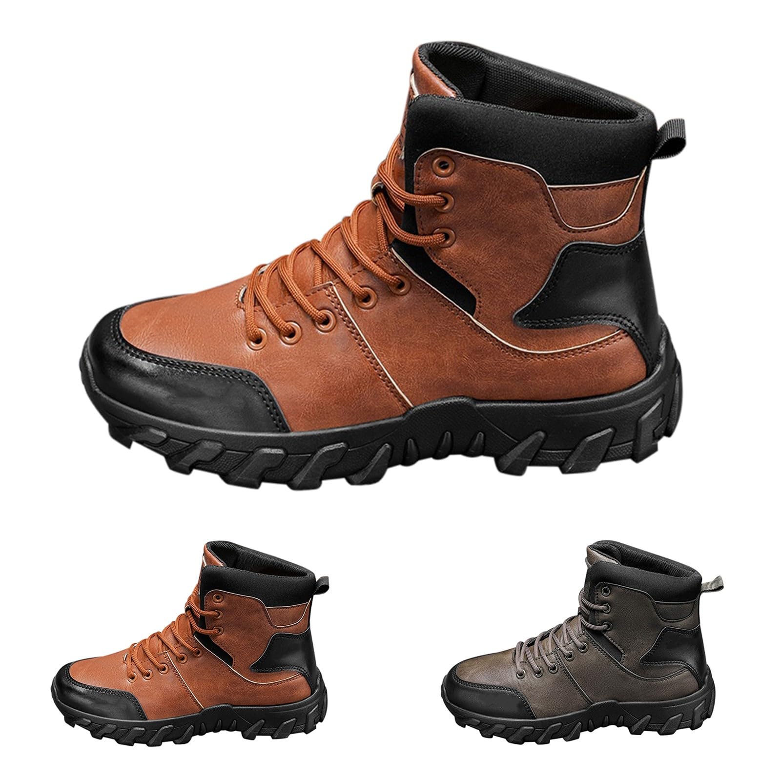 Generisch Scarpe da trekking da uomo, impermeabili, invernali, con lacci, suola spessa, ammortizzazione, stivali da neve con calda imbottitura, per trekking e attività all'aperto