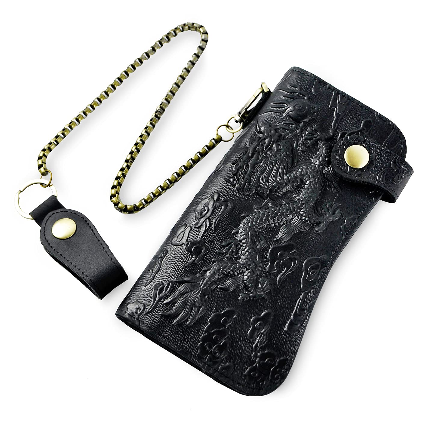 Le'aokuu Mens Genuine Leather Bifold Wallet Organizer Checkbook Iron Chain | Bifold, Organizer, Checkbook, Iron Chain