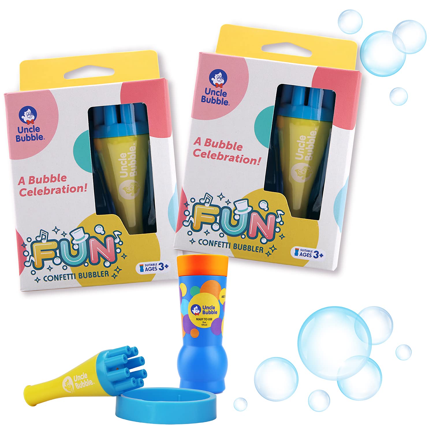 Uncle Bubble Confetti Bubbler 2 Sets - Kiddo Bubble Blower | Make Thousands of Tiny Bubble in One Breath with World Record Best Bubble Solution