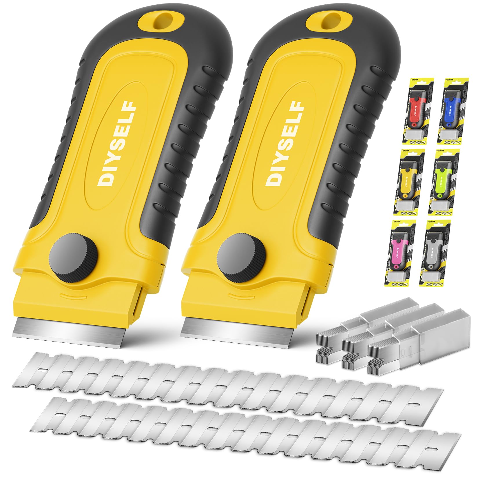 DIYSELF 2 Pack Razor Blade Scrapers with 30 Blades, Stove Scraper Tools
