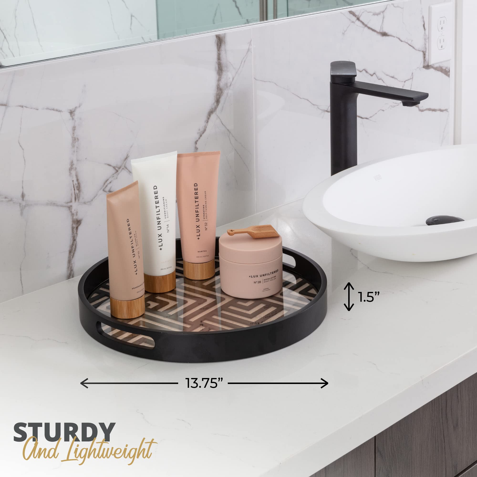 Coffee Table Tray Round, Black Decorative Tray, White Tray Decor, Round Trays Home Decor, Decorative Trays for Coffee Table, Round Ottoman Tray, Kitchen Counter Tray Decorative, Table Trays Decorative