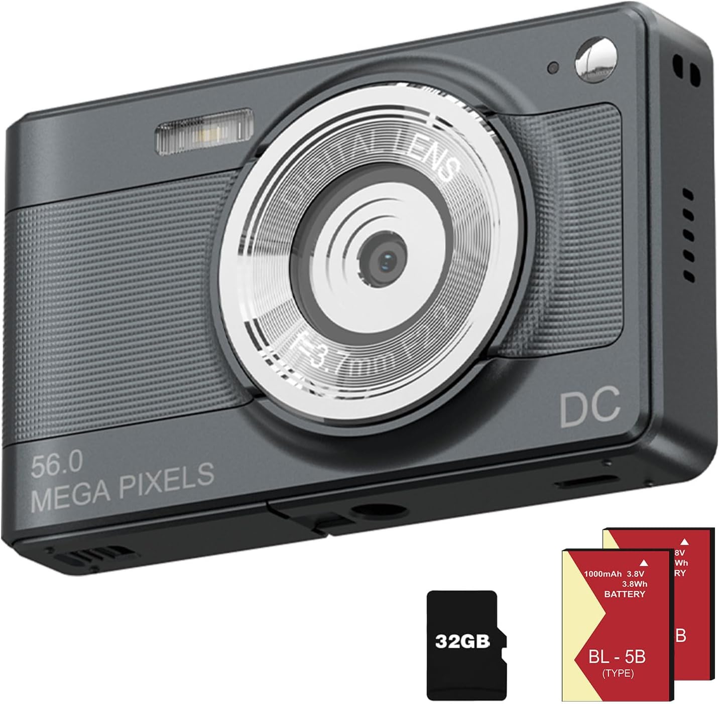 digital camera 1080p fhd compact camera 56mp camera simple vlogging camera with 32g tf card 2 batteries portable digital camera for children teenagers students seniors beginners black