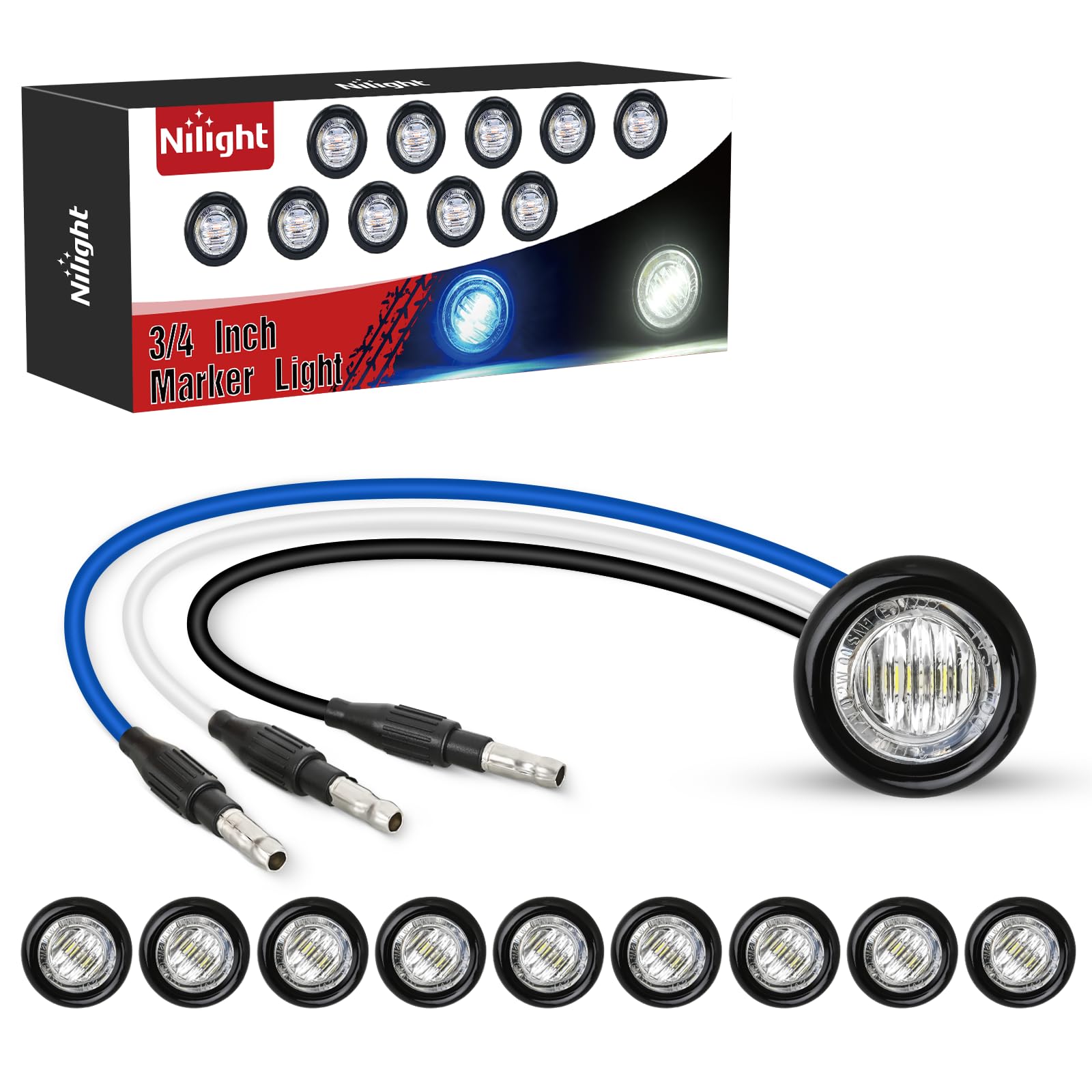 Nilight 3/4 Inch Dual Color Marker Light Blue and White Clearance Lights
