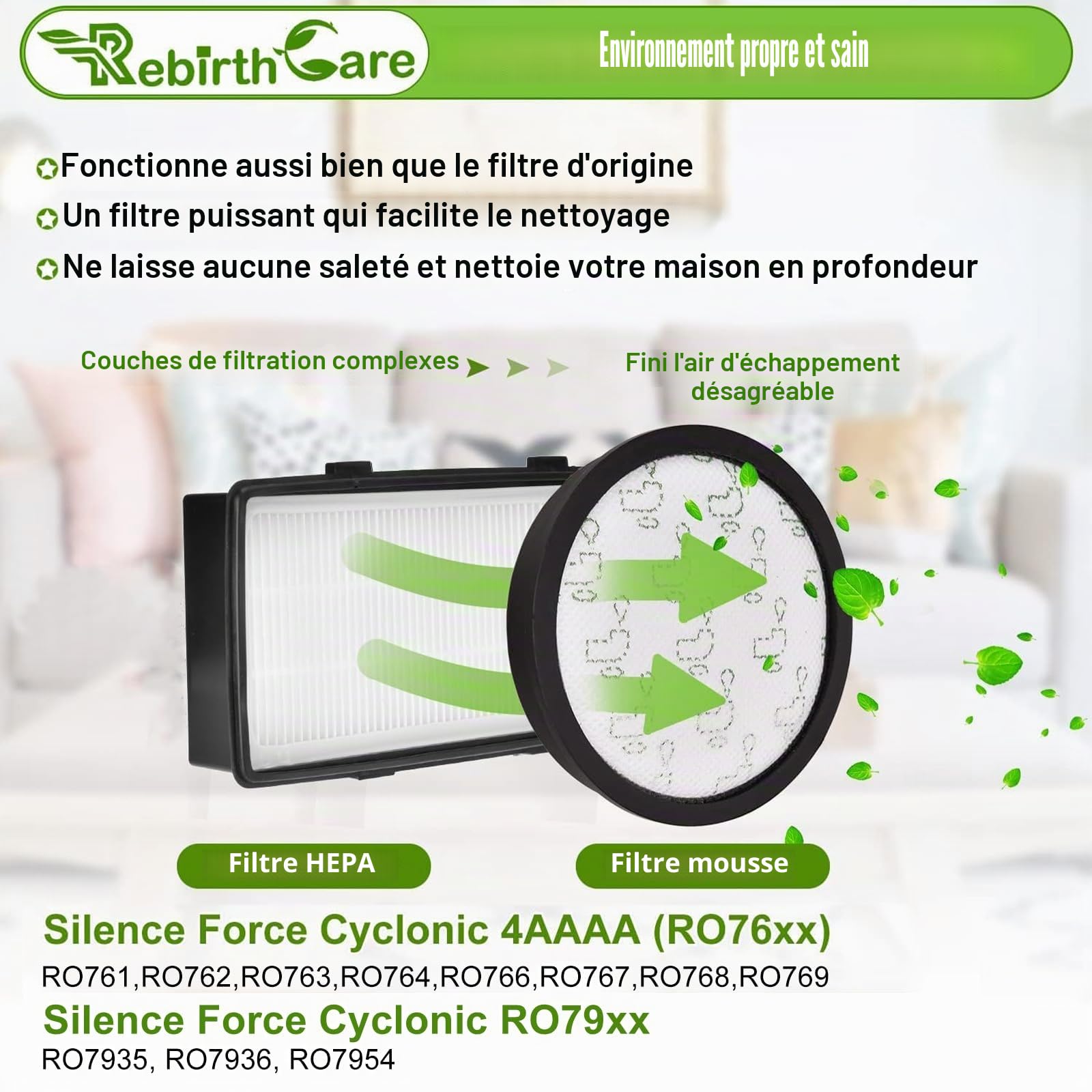Rebirthcare ZR903701 Filtres Pour Rowenta Silence Force Cyclonic RO76xxEA RO79xxEA RO7647EA RO7681EA RO7691EA RO7695EA RO7676EA RO7935EA RO7954EA Filtres de Rechange