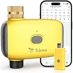 TRJZWA Temporizador de água WiFi para jardim, WiFi, temporizador de irrigação, 1 saída de latão com atraso de chuva/manual para sistema de irrigação de jardim/gramado/quintal