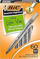 BIC Round Stic Xtra Life Ballpoint Pens, Black Ink 60-Pack - Ultra Long-Lasting, Smooth Consistent Flow for School & Office