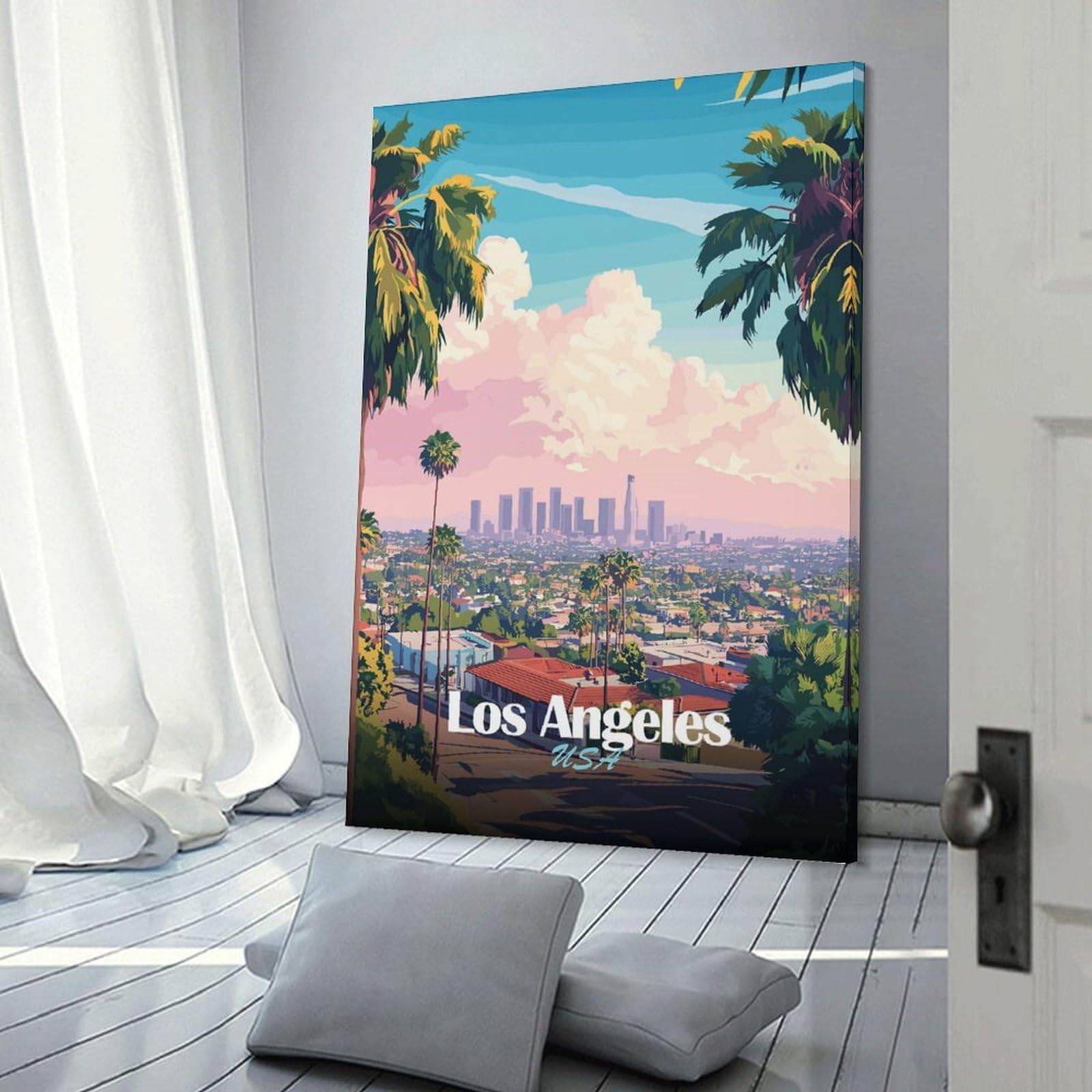 Junmoney Canvas Wall Art Los Angeles Skyline Art, 24x36inch(60x90cm), for Living Room, Lounge Or Sitting Room, Canvas Styling for A Polished Room Look