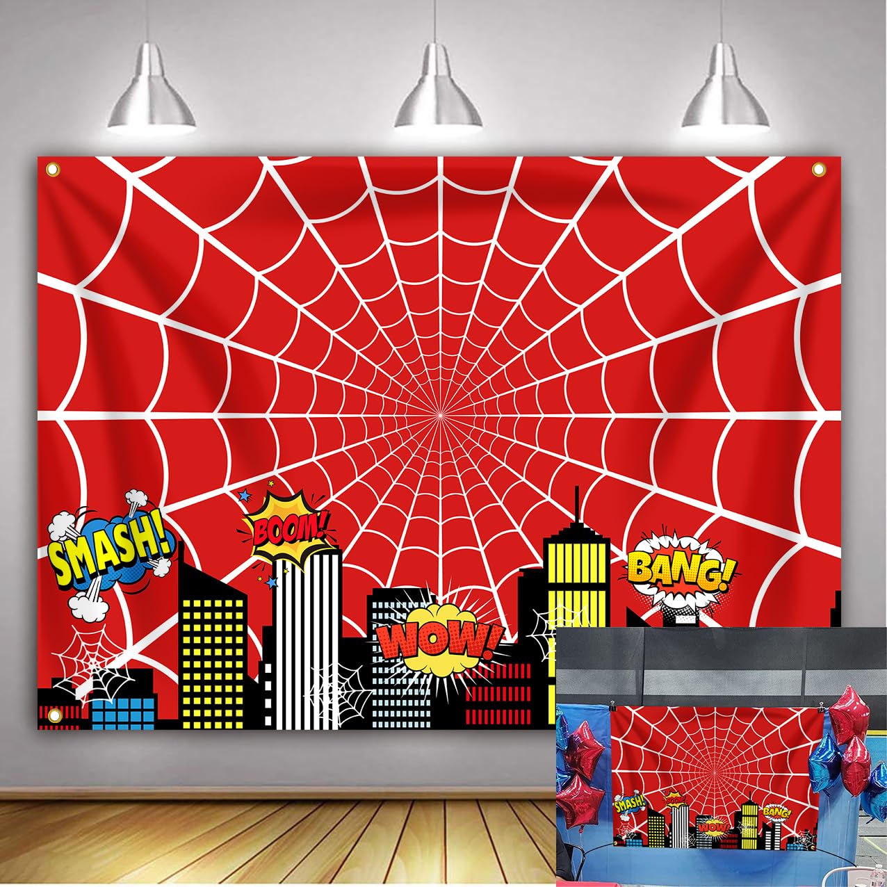 USERTEN Red Spider Web Superhero Party Backdrop 6x4ft Boys Birthday Decoration Polyester Background Super Hero Theme Party Photo Decor Banner