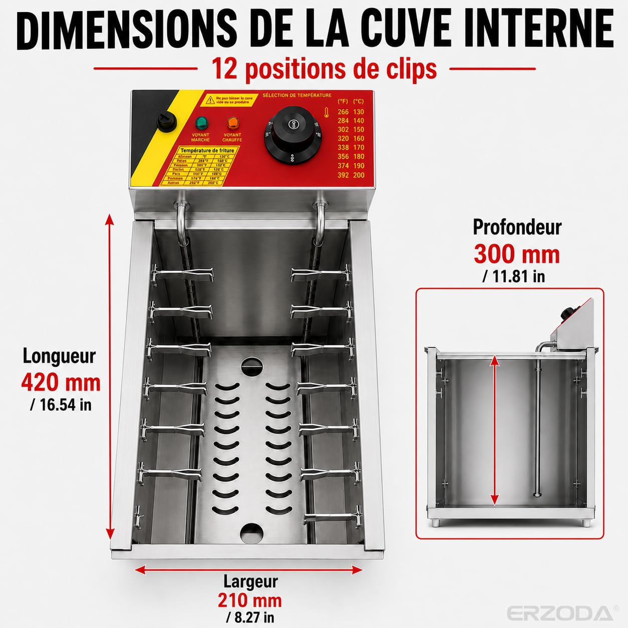 ERZODA Friteuse Commerciale pour Corn Dog NP-392, 25L, 12 Positions de Clips, Acier Inoxydable, Valve de Vidange, pour Hot-Dog Coréen, Cheese Dog, Food Truck et Snack