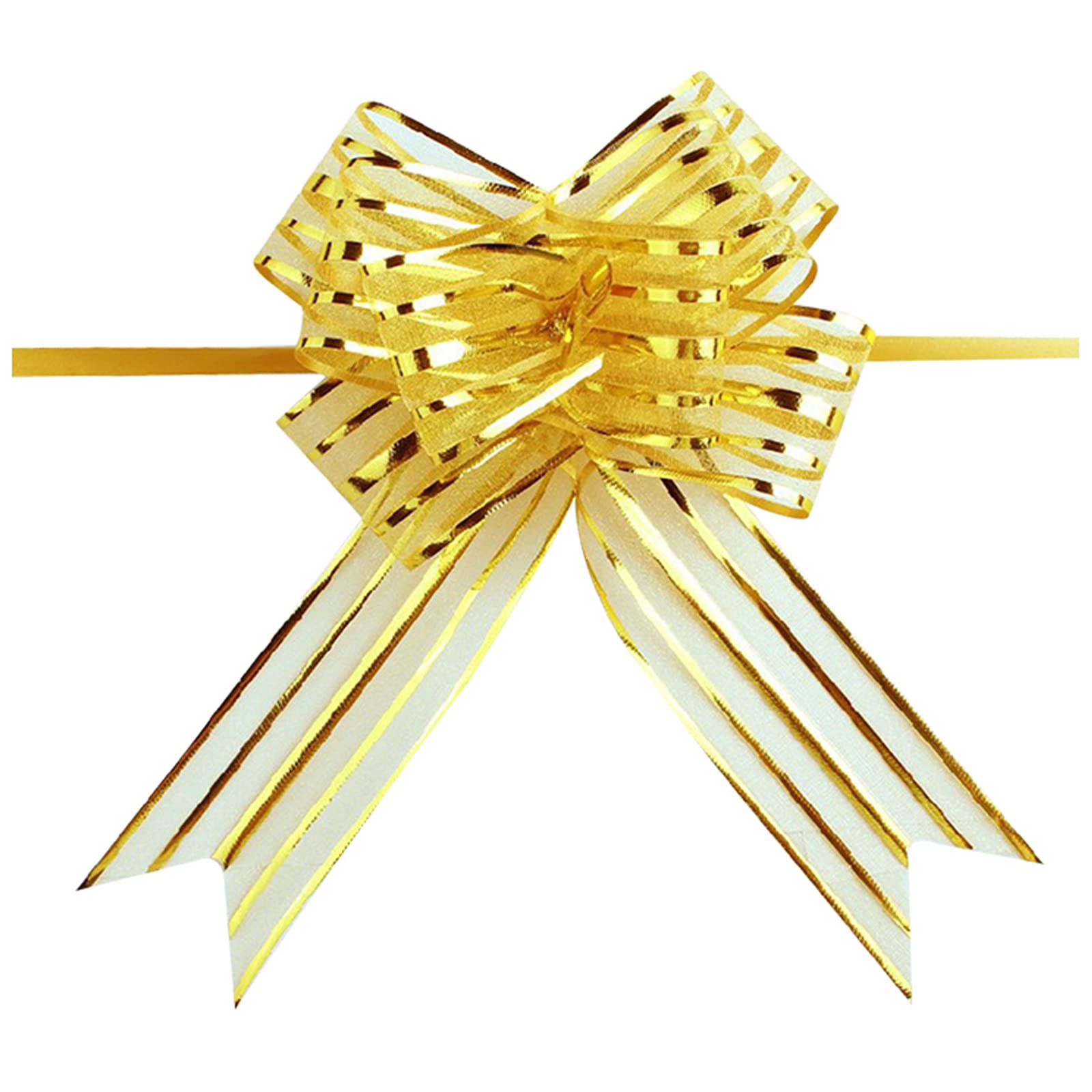 40 Pieces Organza Pulled Bows 50mm Large Pink 6 Inches Diameter White Bows Silver Organza Pull Bows for Gift Wrapping Pull Bow with Ribbon for Wedding Gift Basket Bow Hamper Bows Gold