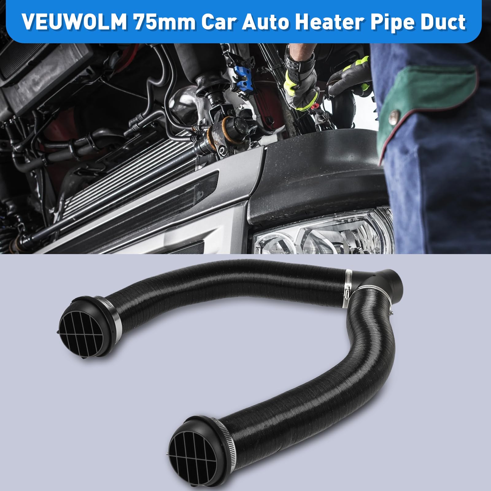 Set di Accessori per Riscaldamento Diesel, Condotto Riscaldatore per Auto, 75mm Condotto Tubo di Riscaldamento Y Tubo, con Tubo Derivazione a Y, Morsetti Tubi Flessibili Connettore Uscita dell'Aria