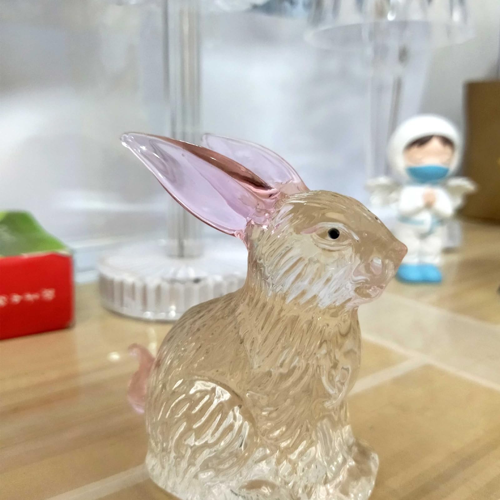 Vokowin 4 pcs Little Glass Rabbits Figurines Cute Crystal Bunny Collectibles Statues Animal Decor Ornament Table Centerpiece Handmade Colorful Glass Art Animals Collectible Gift Home Decor (K395-4) - Image 4