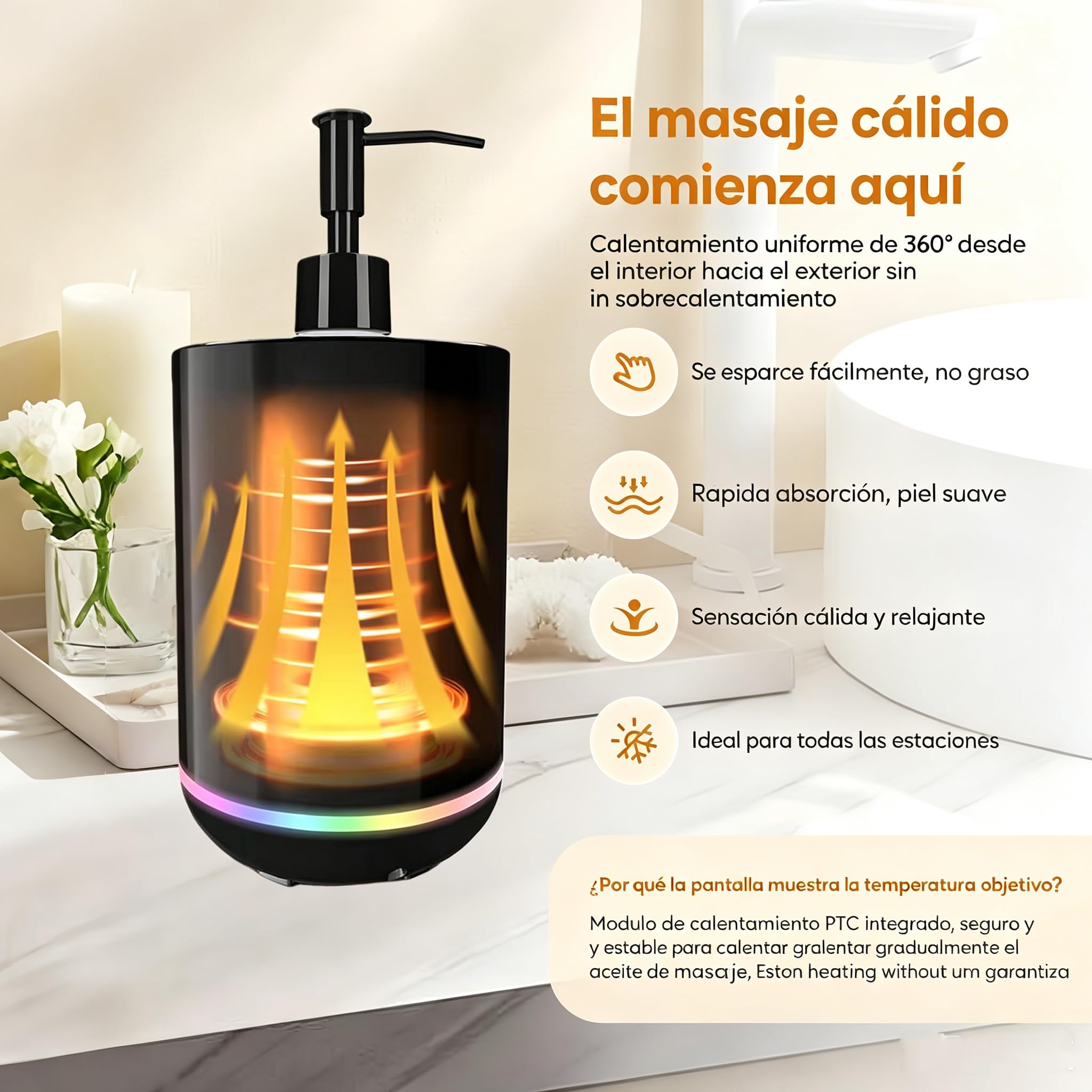 Profesional Calentador Aceit Masaj,Calentador de Aceite de Masaje con dos dispensadores para botellas, ideal para salones y uso doméstico (Negro)