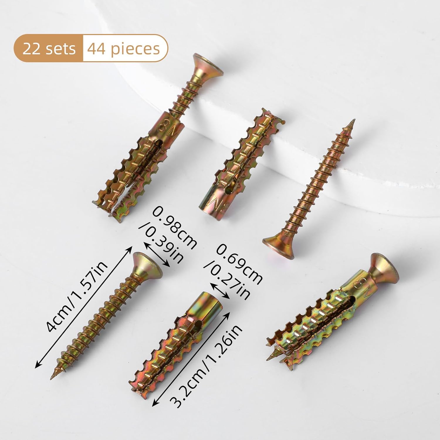 20 Pack Heavy Duty Concrete Anchors and Screws Kit,Gold Metal Hollow Wall Anchors with Screws for Wooden Wall and Hinge Hole Repair (6x32mm)