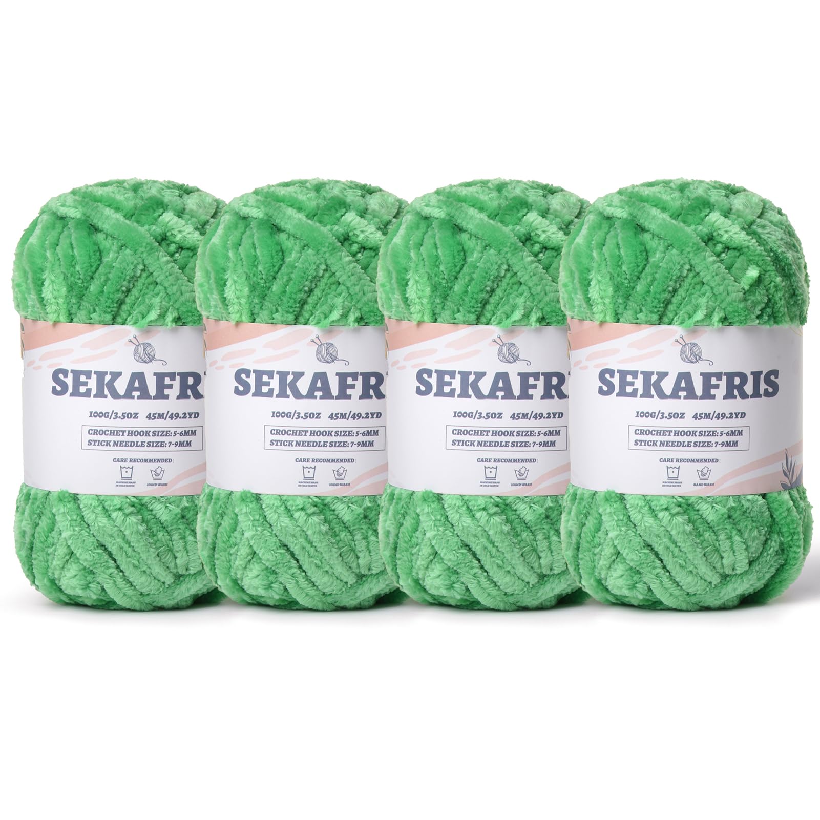 Chenille Velvet Soft Yarn Green 4 Pack