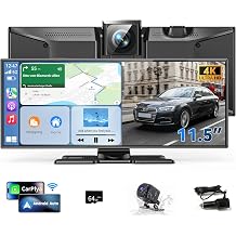 11.5" Largest Wireless Carplay Screen for Car, Portable A pple Carplay &amp; Android Auto Touch Screen, 4K Dash Cam/App Control/1080p Backup Camera/Mirror Link/Voice Control/GPS/Bluetooth,for All Vehicles