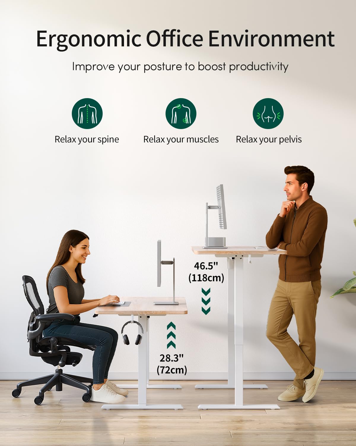 FEZIBO Höhenverstellbarer Schreibtisch EINTEILIGER Tischplatte, 120 x 60 cm Schreibtisch Höhenverstellbar mit USB-A und USB-C-Ladeanschlüssen, Steh-Sitz Tisch für Heimbüro, Standing Desk, Eiche