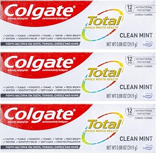 Colgate Total Toothpaste, Clean Mint, Travel Size 0.88 oz (24.9g) - Pack of 3