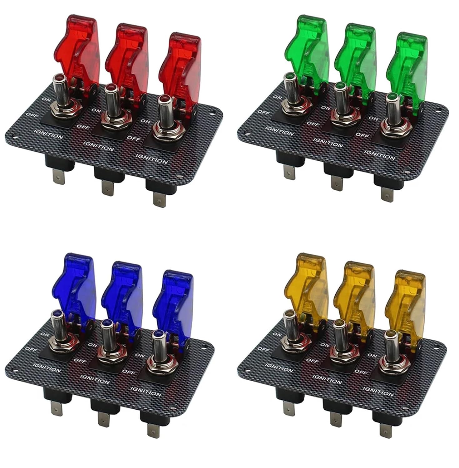 1set 3X12V Red LED Safety Cover Aircraft Toggle Switch Carbon Fiber Surface Panel TM(Transparent Cover R)