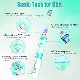 Kids Electric Toothbrush Toddler Toothbrush Age 2-4-8-12 Electric Toothbrush Kids with Timer Rainbow LED Light Up Vibrating Toothbrush Battery Operated Childrens Sonic Tooth Brush (Green Giraffe)