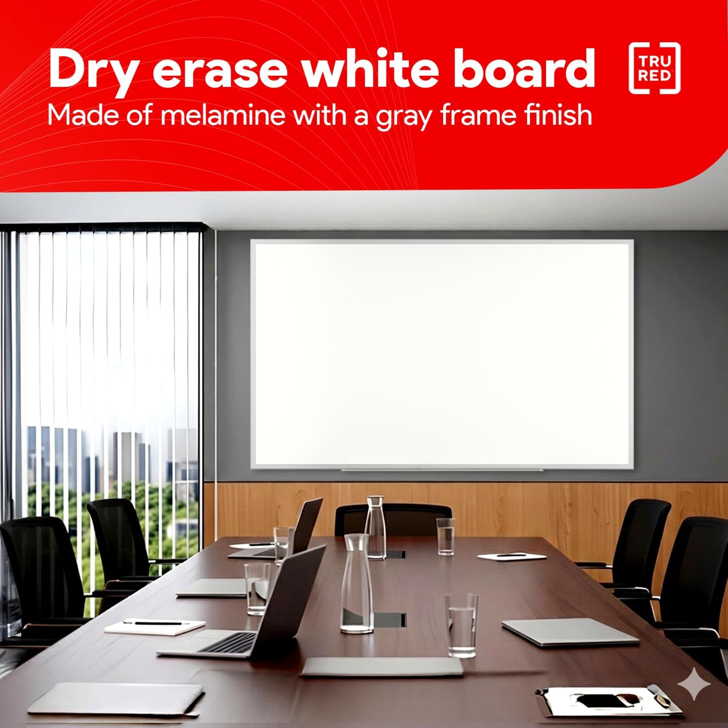 TRU RED Melamine Whiteboard | Dry Erase Board for Wall, White Board with Gray Aluminum Frame, 5 ft x 3 ft