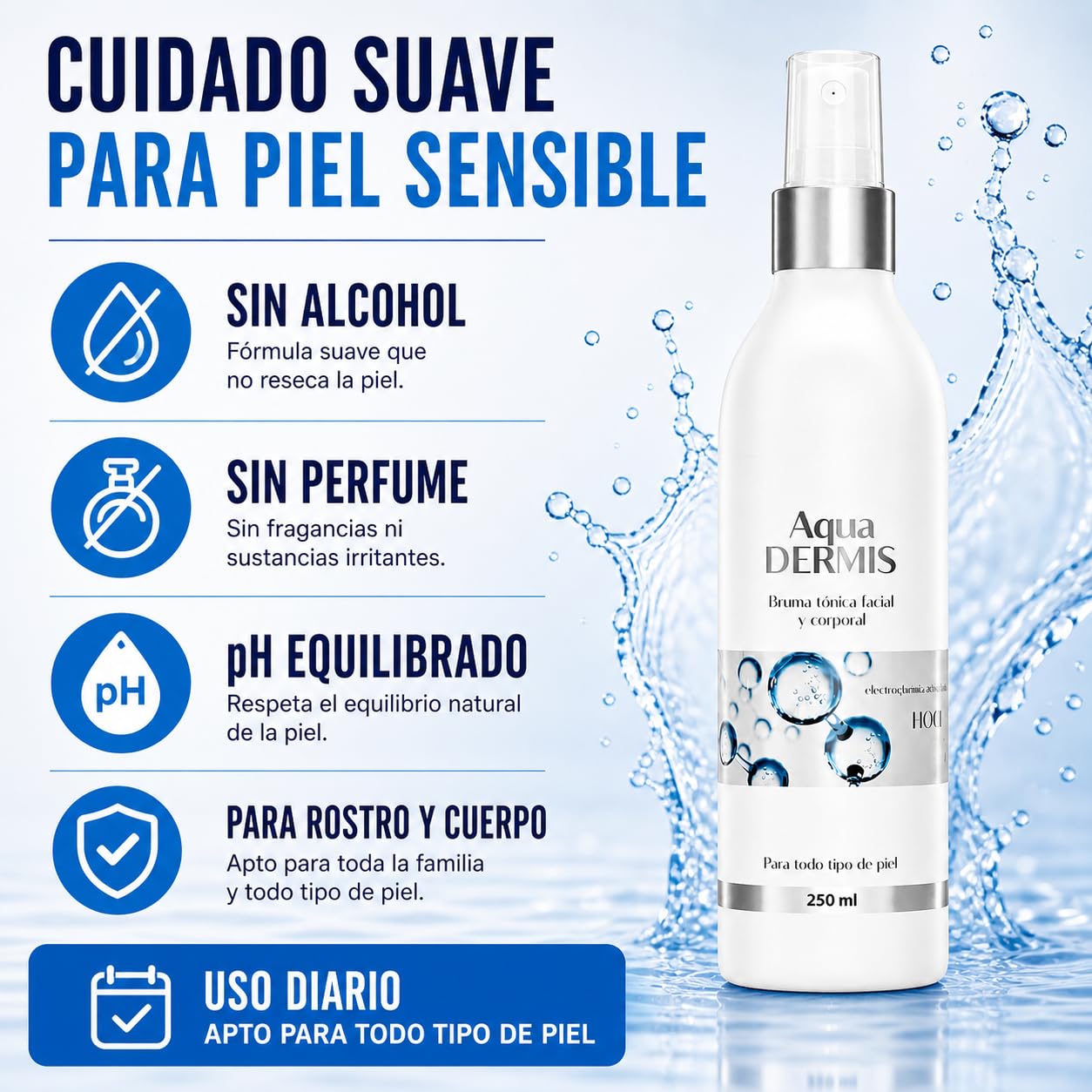 Brume Visage 150 ml – Soin dermatologique pour peau sensible et irritée | À base d’acide hypochloreux stabilisé | Hydratante et apaisante